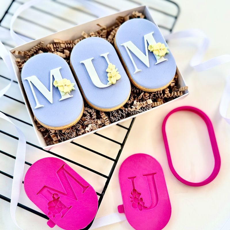 MUM Floral Oval 3D Cookie Stamp and Cutter Set- suitable for two tone effect