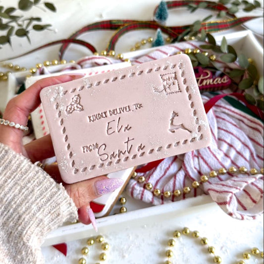 Kindly Deliver To Christmas Customisable Postcard Cookie Cutter and Stamp