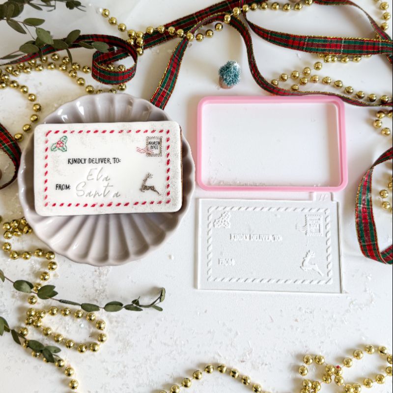 Kindly Deliver To Christmas Customisable Postcard Cookie Cutter and Embosser