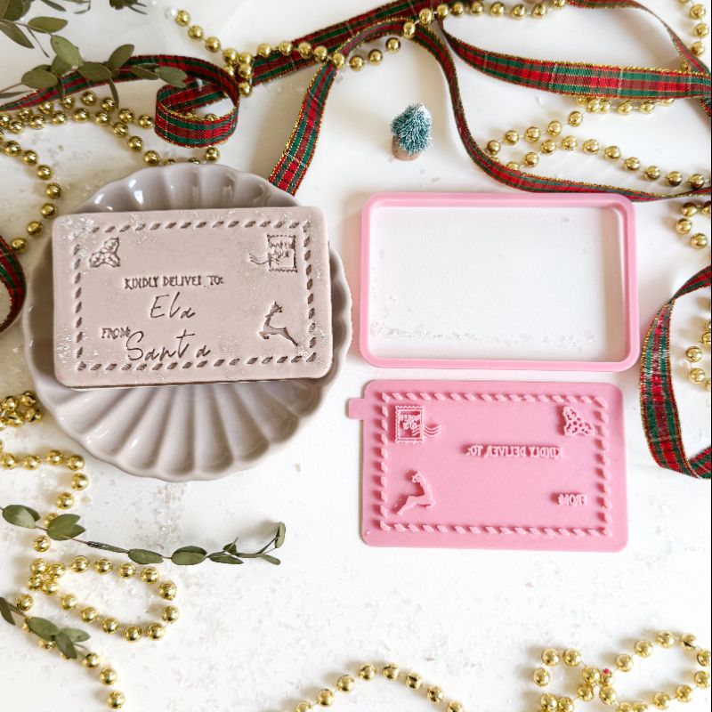 Kindly Deliver To Christmas Customisable Postcard Cookie Cutter and Stamp