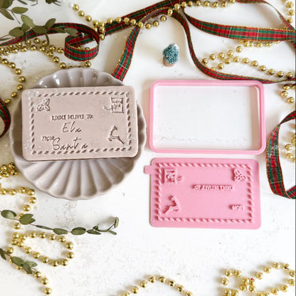 Kindly Deliver To Christmas Customisable Postcard Cookie Cutter and Stamp