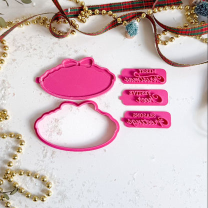Christmas Bow Plaque 3D Cookie Stamp and Cutter by ChellBells Cakes - suitable for two tone effect