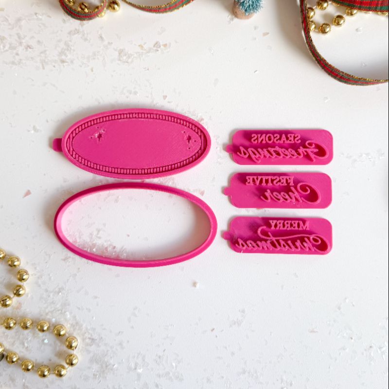 Christmas Plaque 3D Cookie Stamp and Cutter by ChellBells Cakes - suitable for two tone effect