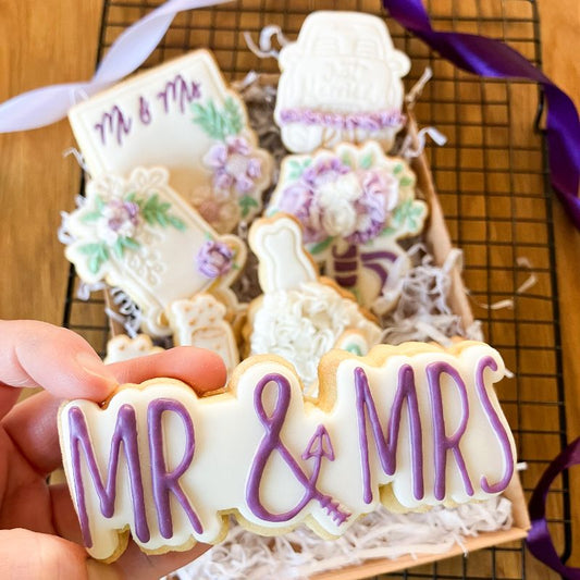 Mr & Mrs in a Line with Arrow Wedding Cookie Cutter and Embosser