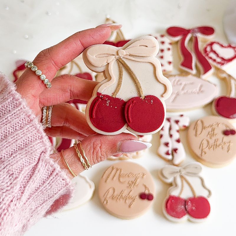 Cherry with Bow Valentine's 3D Cookie Stamp and Cutter - suitable for two tone effect