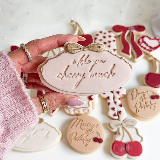 I like you Cherry Much Oval Plaque Valentine's 3D Cookie Stamp and Cutter - suitable for two tone effect