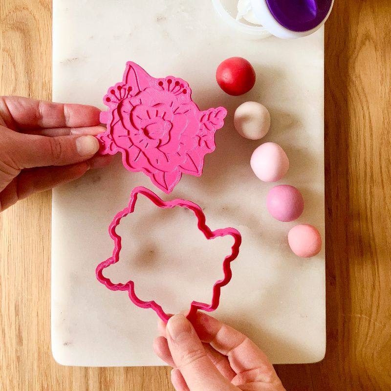 Heirloom Rose 3D Cookie Stamp and Cutter - suitable for two tone effect