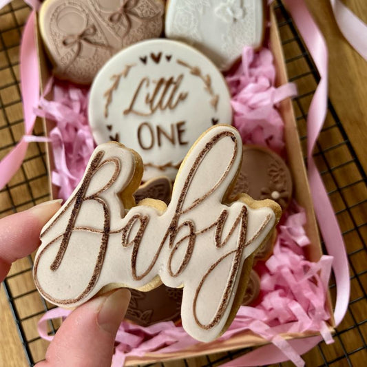 Baby in Florence Font Baby Shower Cookie Cutter and Embosser