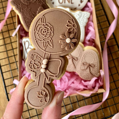 Pretty Flower Baby Rattle Baby Shower Cookie Cutter and Embosser