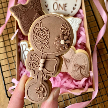 Pretty Flower Baby Rattle Baby Shower Cookie Cutter and Embosser