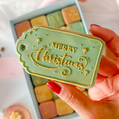Sparkle Merry Christmas Tag Cookie Embosser and Cutter