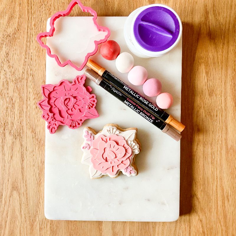Heirloom Rose 3D Cookie Stamp and Cutter - suitable for two tone effect
