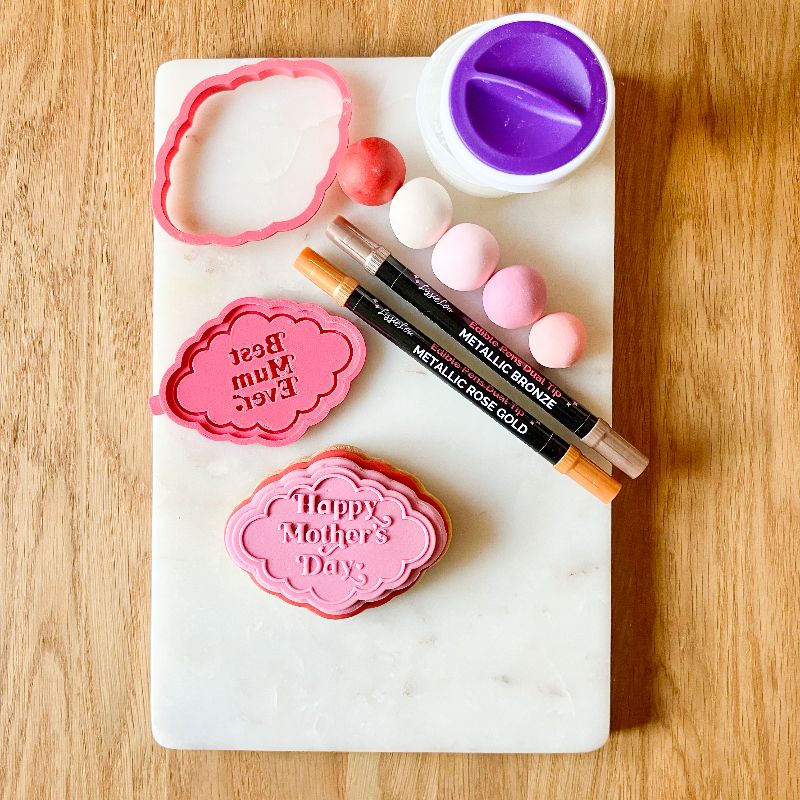 Happy Mother's Day Scallop Plaque 3D Cookie Stamp and Cutter - suitable for two tone effect