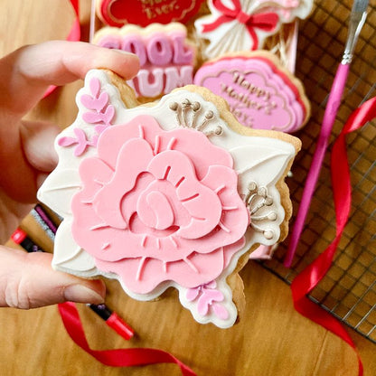 Heirloom Rose 3D Cookie Stamp and Cutter - suitable for two tone effect