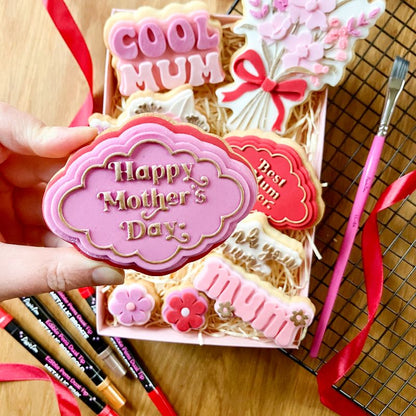 Happy Mother's Day Scallop Plaque 3D Cookie Stamp and Cutter - suitable for two tone effect