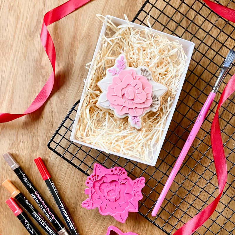 Heirloom Rose 3D Cookie Stamp and Cutter - suitable for two tone effect