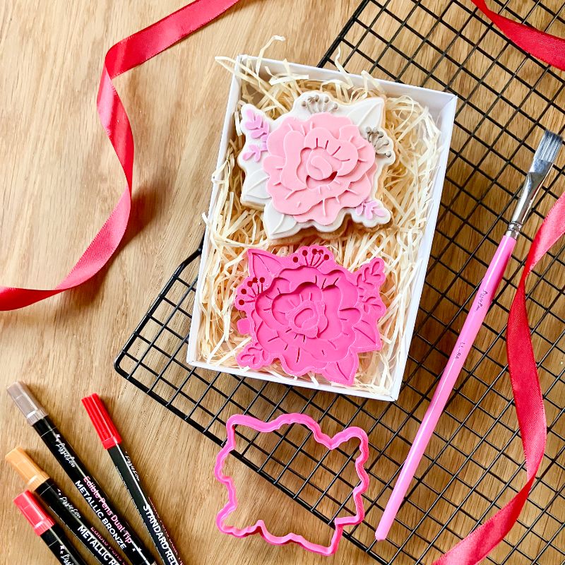 Heirloom Rose 3D Cookie Stamp and Cutter - suitable for two tone effect