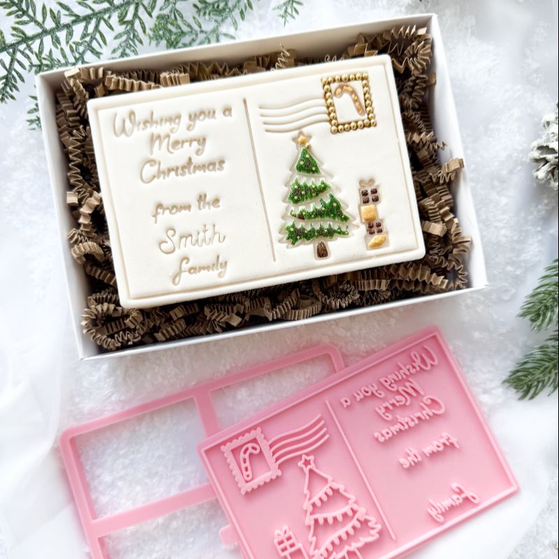 AlphaBakes Wishing You a Merry Christmas  Customisable Postcard Cookie Cutter and Stamp
