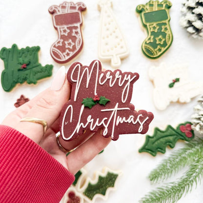 Merry Christmas Style 2 Cookie Cutter and Embosser