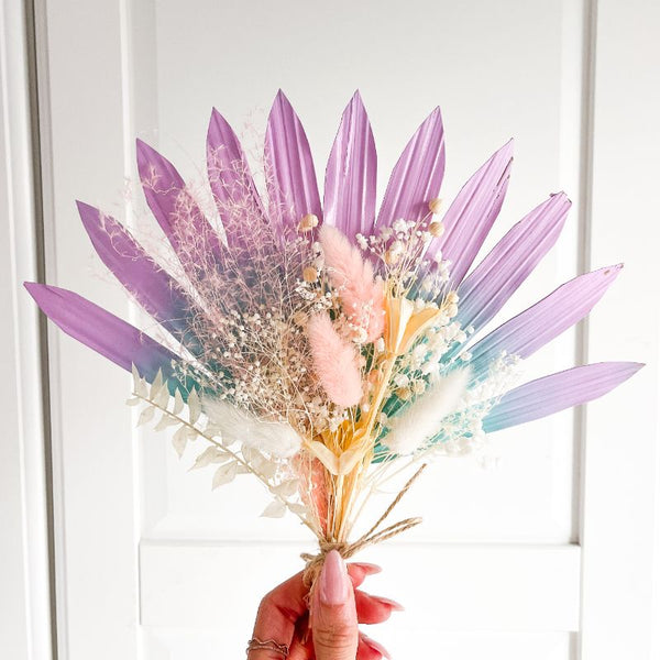Sun Palm Fan Dried Flower Set - Lilac and Turquoise