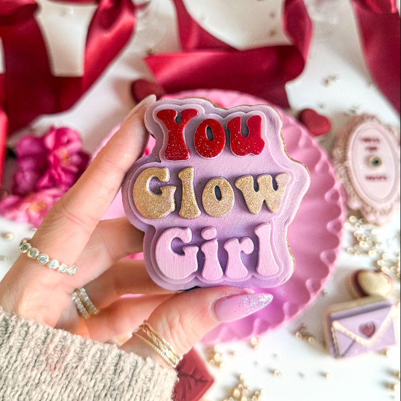 You Glow Girl Galentine's Day 3D Cookie Stamp and Cutter - suitable for two tone effect