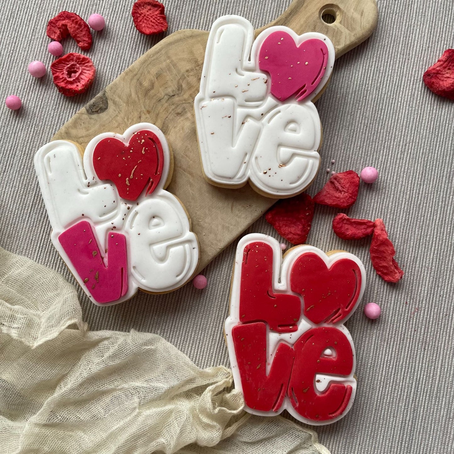 LOVE in Bubble Font 3D Cookie Stamp and Cutter - suitable for two tone effect