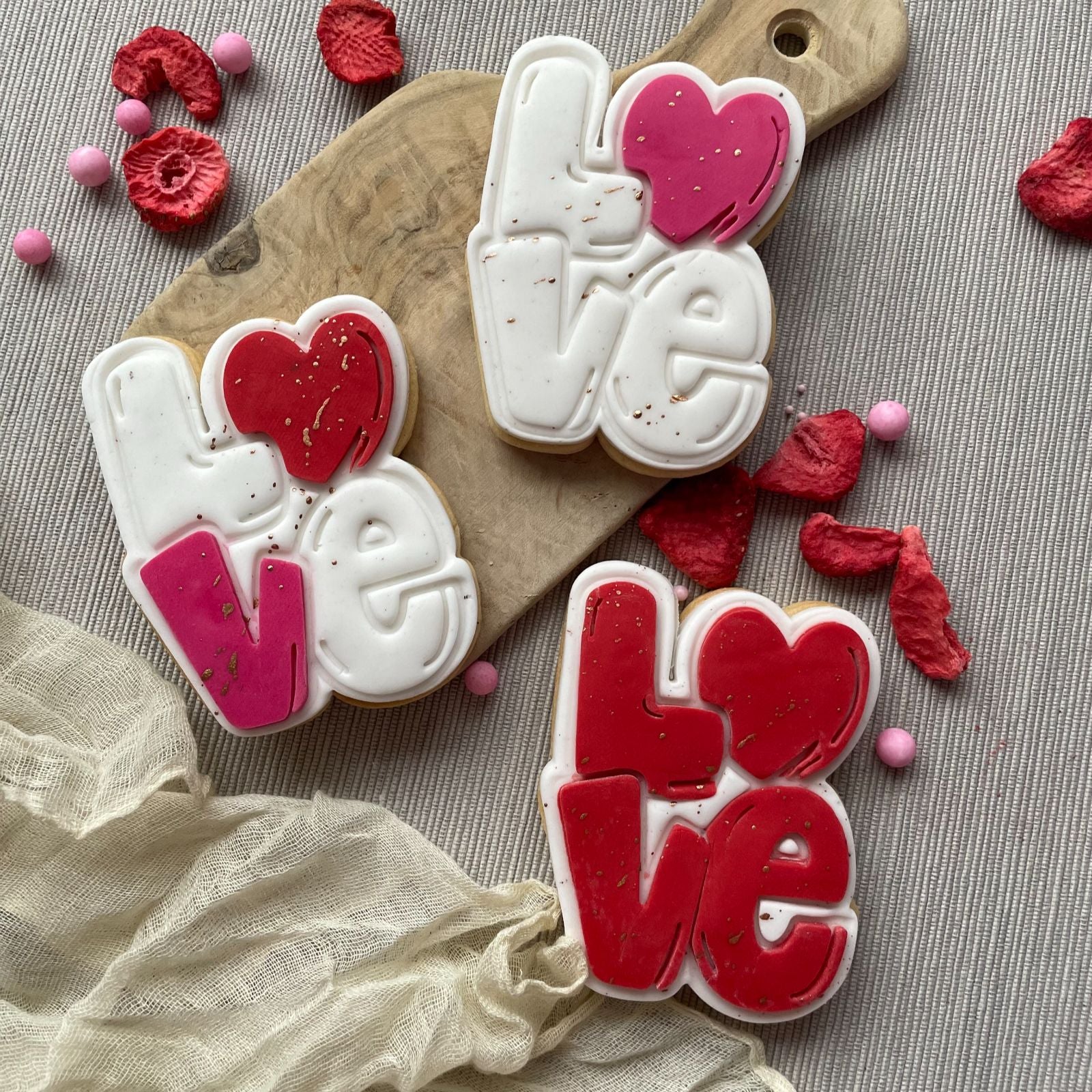LOVE in Bubble Font 3D Cookie Stamp and Cutter - suitable for two tone effect