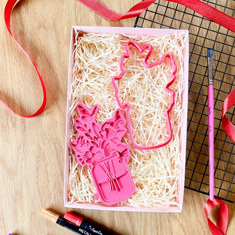 Spring Meadow Jar of Flowers Large 3D Cookie Stamp and Cutter - suitable for two tone effect