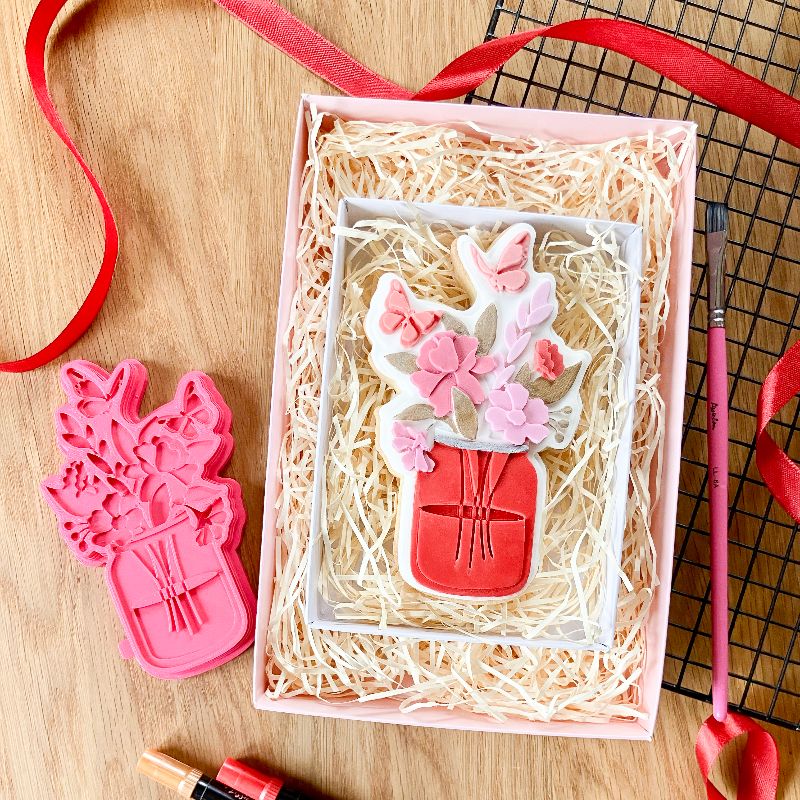 Spring Meadow Jar of Flowers Large 3D Cookie Stamp and Cutter - suitable for two tone effect