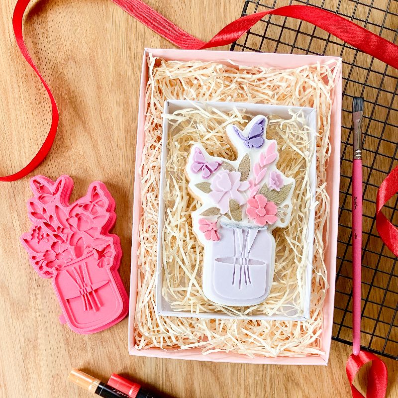 Spring Meadow Jar of Flowers Large 3D Cookie Stamp and Cutter - suitable for two tone effect