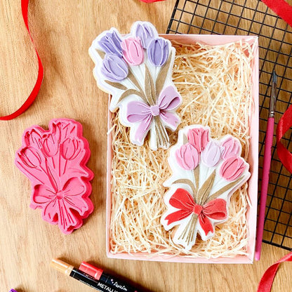 Tulip Bouquet with Bow Large 3D Cookie Stamp and Cutter - suitable for two tone effect