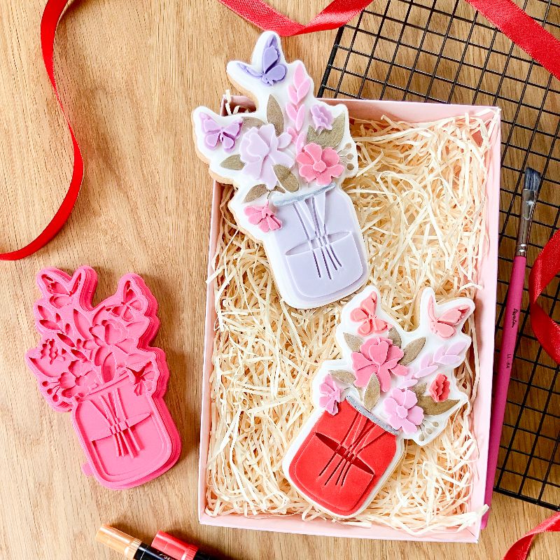 Spring Meadow Jar of Flowers Large 3D Cookie Stamp and Cutter - suitable for two tone effect