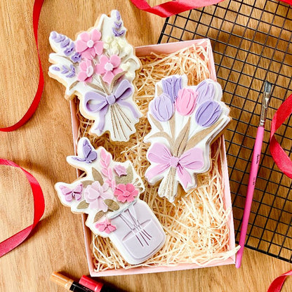 Tulip Bouquet with Bow Large 3D Cookie Stamp and Cutter - suitable for two tone effect