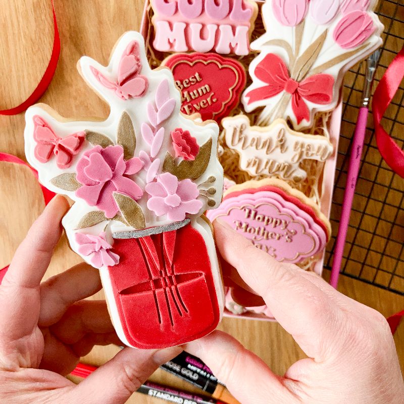 Spring Meadow Jar of Flowers Large 3D Cookie Stamp and Cutter - suitable for two tone effect