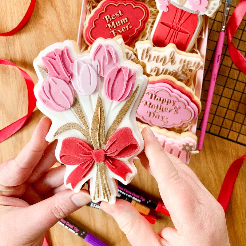 Tulip Bouquet with Bow Large 3D Cookie Stamp and Cutter - suitable for two tone effect