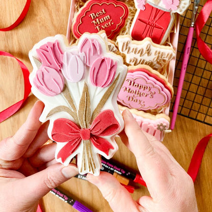 Tulip Bouquet with Bow Large 3D Cookie Stamp and Cutter - suitable for two tone effect