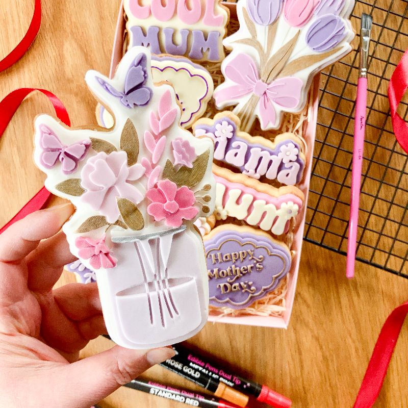 Spring Meadow Jar of Flowers Large 3D Cookie Stamp and Cutter - suitable for two tone effect