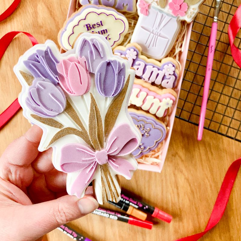 Tulip Bouquet with Bow Large 3D Cookie Stamp and Cutter - suitable for two tone effect