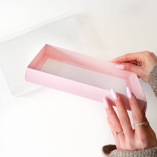 Light Pink Cookie Boxes with Clear Lid - 240mm x 155mm x 30mm