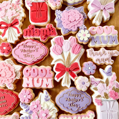Tulip Bouquet with Bow Large 3D Cookie Stamp and Cutter - suitable for two tone effect