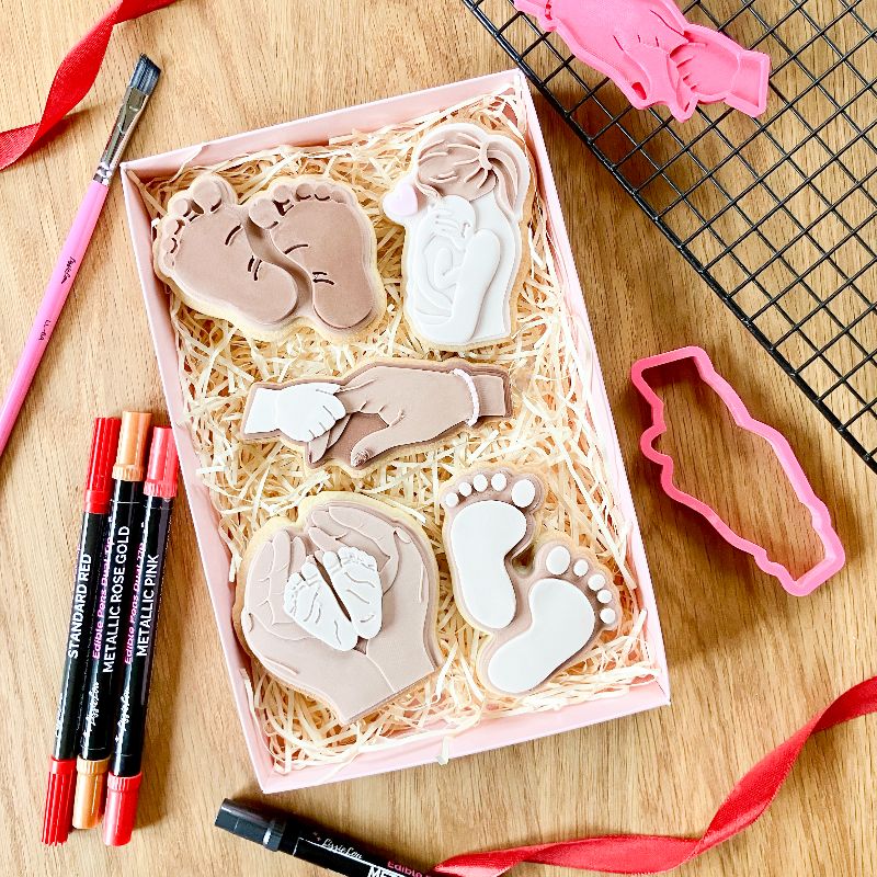 Mothers Hands holding Babies Feet 3D Cookie Stamp and Cutter - suitable for two tone effect