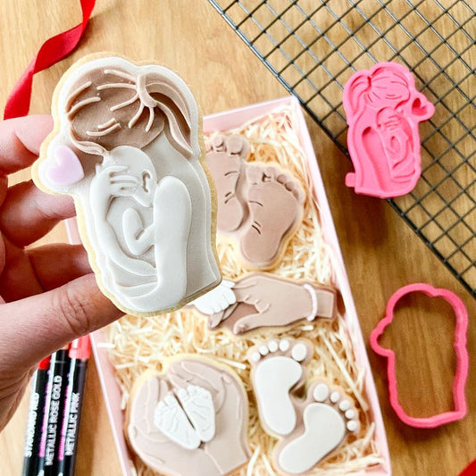 Mother Holding Baby 3D Cookie Stamp and Cutter - suitable for two tone effect