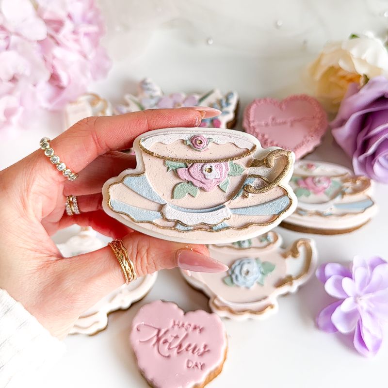 Elegant Tea Cup 3D Cookie Stamp and Cutter - suitable for two tone effect