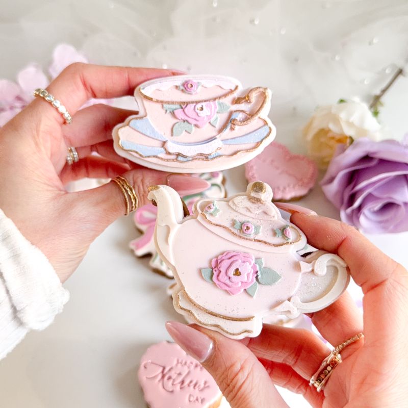 Elegant Tea Cup 3D Cookie Stamp and Cutter - suitable for two tone effect