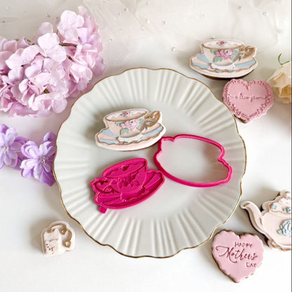 Elegant Tea Cup 3D Cookie Stamp and Cutter - suitable for two tone effect