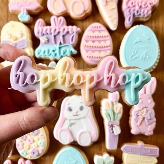 Hop Hop Hop Easter 3D Cookie Stamp and Cutter - suitable for two tone effect