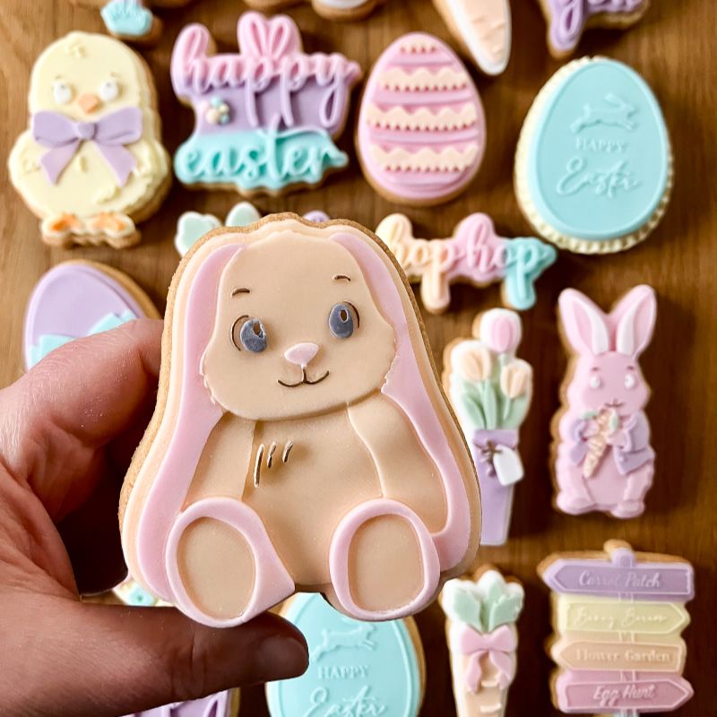 Floppy Eared Teddy Rabbit Easter 3D Cookie Stamp and Cutter - suitable for two tone effect