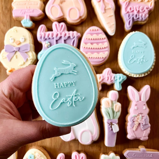 Classic Happy Easter in Egg Cookie Cutter and Embosser