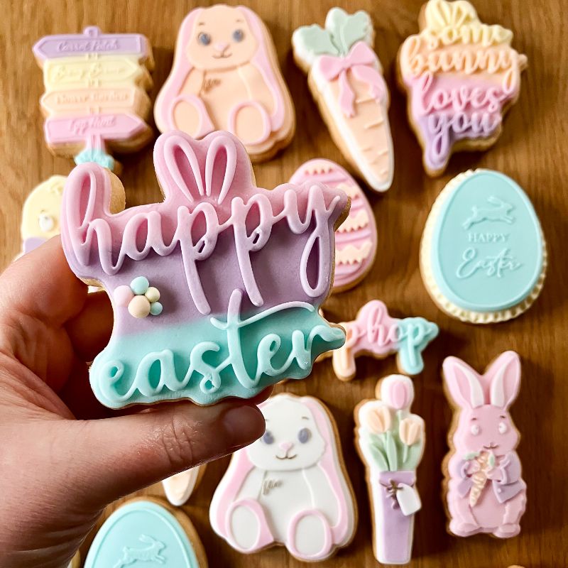 Happy Easter with Floppy Ears 3D Cookie Stamp and Cutter - suitable for two tone effect