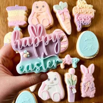 Happy Easter with Floppy Ears 3D Cookie Stamp and Cutter - suitable for two tone effect